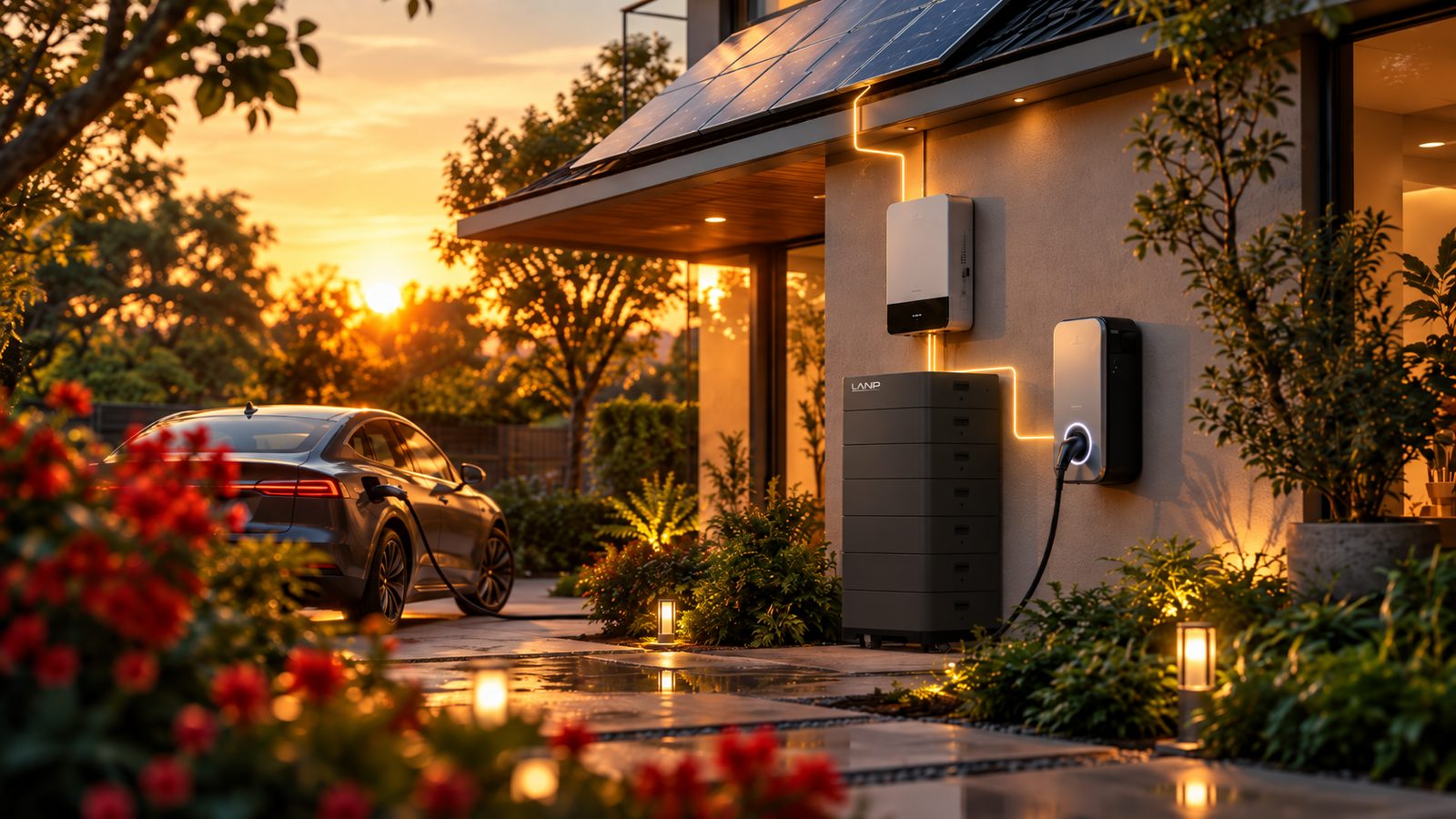 Installazione PowerStack e inverter LANP a parete, con punto di ricarica veicolo elettrico